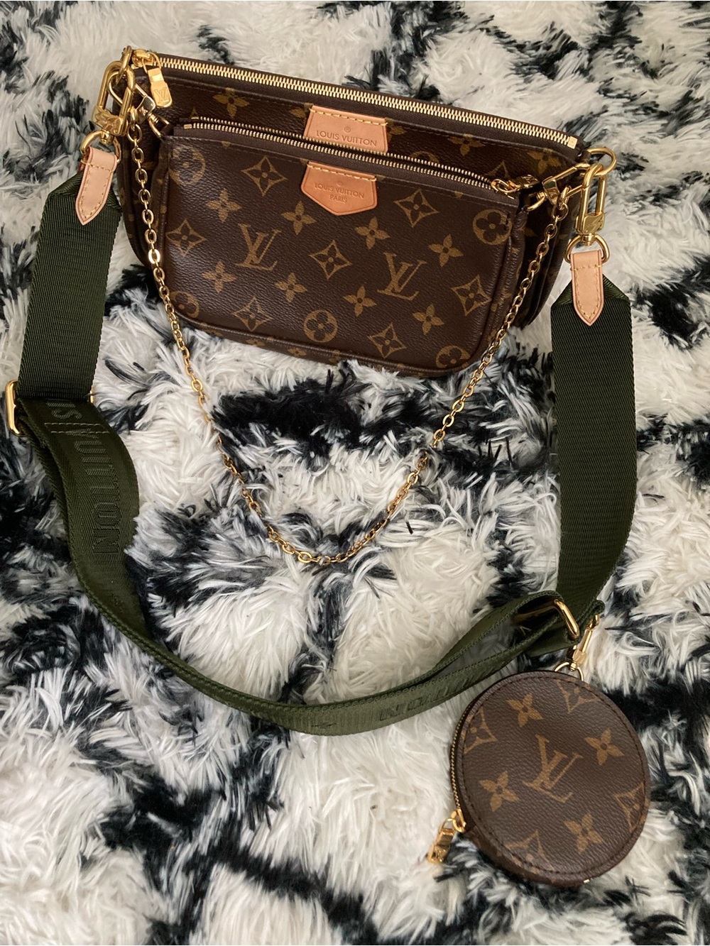 Louis Vuitton Brown Monogram Multi-Pochette with Olive Strap and Gold Hardware - Picture 10 of 15